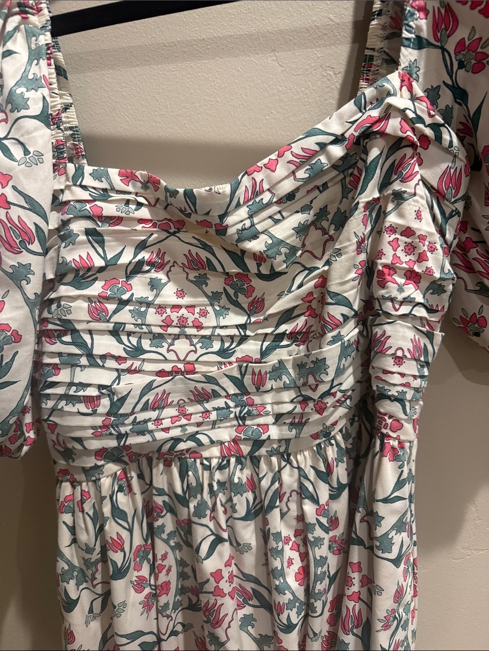 Abercrombie & Fitch White Midi Dress with Pink & Green Floral Print - Picture 3 of 6